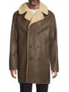 Guess Men's Alvar Faux-shearling Double-breasted Coat In Brown