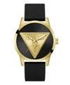 Guess Men's Analog Black Genuine Leather Watch 44mm In Black