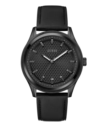 Guess Men's Analog Black Genuine Leather Watch, 44mm