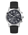 Guess Men's Analog Black Genuine Leather Watch 44mm In Navy