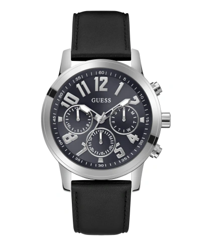 Guess Men's Analog Black Genuine Leather Watch 44mm In Navy