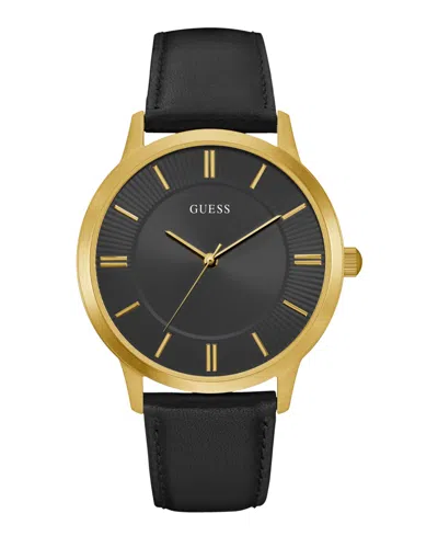 Guess Men's Analog Black Leather Watch, 44mm