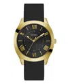 GUESS MEN'S ANALOG BLACK SILICONE WATCH, 44MM