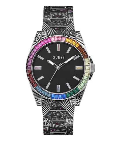 Guess Men's Analog Black Stainless Steel Watch 42mm In Silver