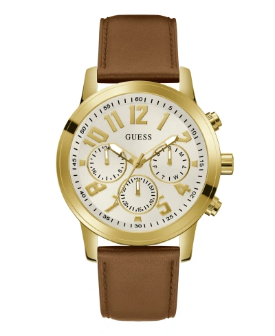 Guess Men's Analog Brown Genuine Leather Watch 44mm