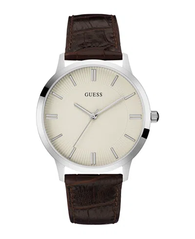 Guess Men's Analog Brown Leather Watch, 44mm