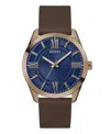 Guess Men's Analog Brown Silicone Strap Watch, 44mm In Brown