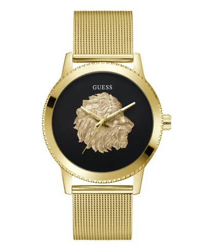 Guess Men's Analog Gold-tone Stainless Steel Mesh Watch, 44mm In Gold Tone