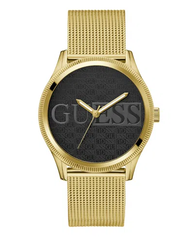 Guess Men's Analog Gold-tone Stainless Steel Mesh Watch, 44mm In Gold Tone