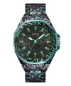 GUESS MEN'S ANALOG IRIDESCENT STAINLESS STEEL WATCH 46MM