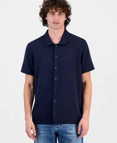 Guess Men's Arin Solid Knit Short-sleeve Shirt In Blue