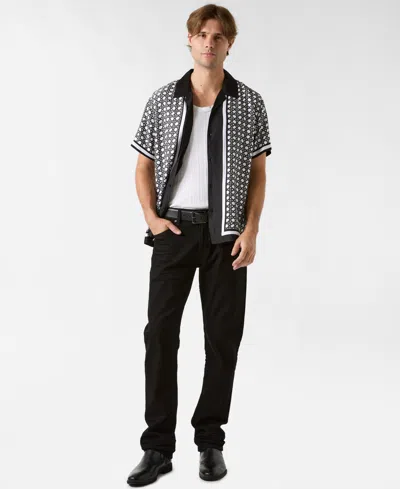 Guess Men's Basketweave Border Short-sleeve Shirt In Black