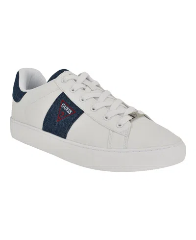 Guess Men's Bertell Round Toe Lace Up Fashion Sneakers In White,denim Multi