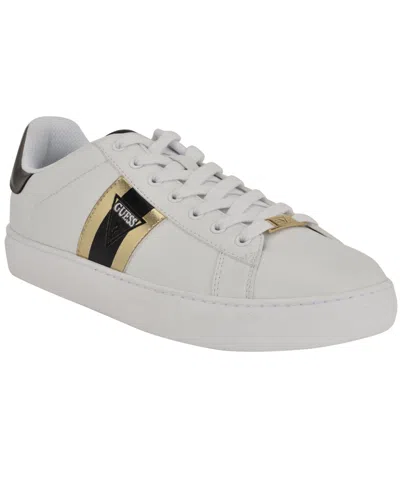 Guess Men's Bertell Round Toe Lace Up Fashion Sneakers In White,metallic Multi