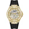 Guess Men's Black Gold Tone Multi-function Champagne Dial Watch In Gold