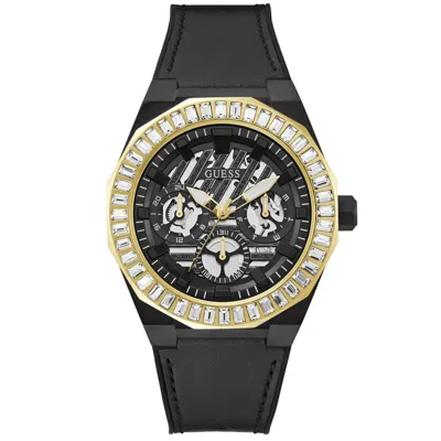 Guess Men's Black Round Dial Analog Black Dial Watch In Gold