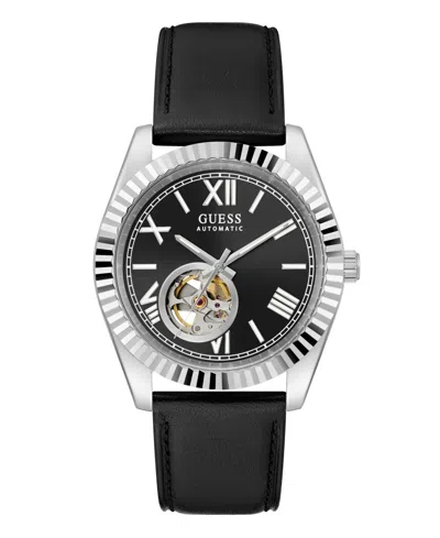 Guess Men's Black Silver Tone Automatic Watch, 42mm