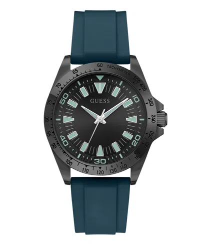 Guess Men's Black Stainles Steel Teal Silicone Analog Watch, 42mm In Blue