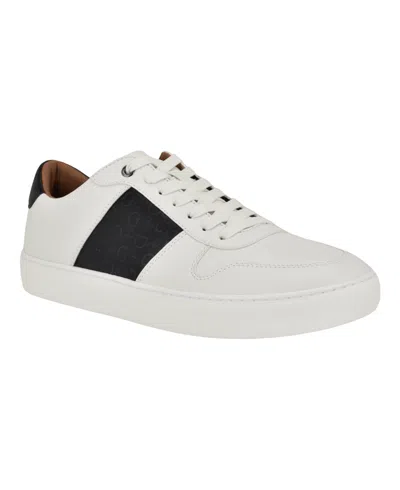 Guess Men's Bleek Low Top Lace Up Fashion Sneakers In Off White,black Logo Multi