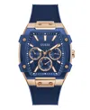 Guess Men's Blue Rose Gold Tone Multi-function Watch, 44mm In Blue