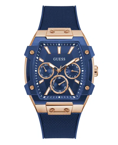 Guess Men's Blue Rose Gold Tone Multi-function Watch, 44mm
