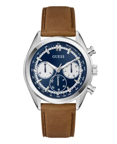 Guess Men's Brown Silver Tone Multi-function Watch, 44mm