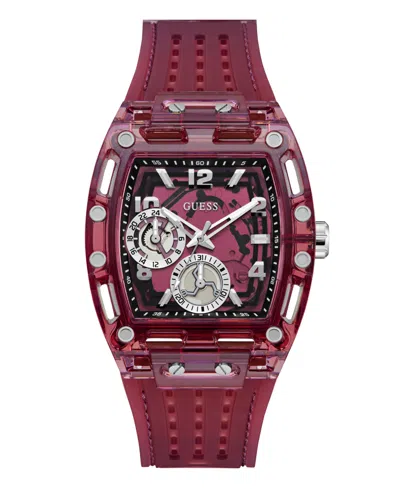 Guess Men's Burgandy Silicone Multi-function Watch, 42mm In Red