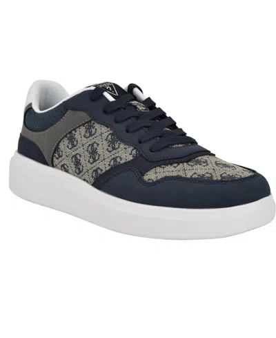 Guess Men's Carmino Lifted Lace Up Fashion Sneakers In Dark Blue Logo Multi