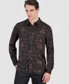 Guess Men's Charm Heritage Scroll Long-sleeve Button-front Shirt In Brown