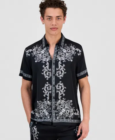 Guess Men's Charm Regal Medallion Short-sleeve Shirt In Black