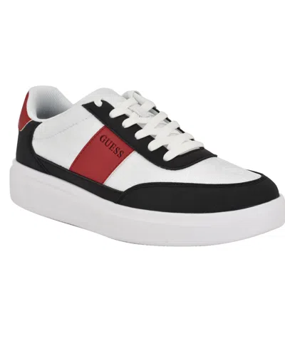 Guess Men's Chaze Lifted Lace Up Fashion Sneakers In Black,white,red