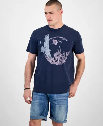 Guess Men's Cherry Blossom Eagle Regular-fit Graphic T-shirt In Smart Blue Multi