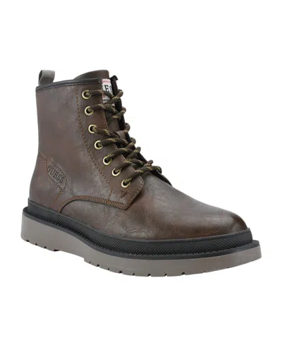 Guess Men's Citizen Memory Foam Lace Up Plain Toe Boots In Dark Brown