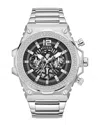 Guess Men's Multi-function Silver-tone Stainless Steel Watch 48mm In Metallic