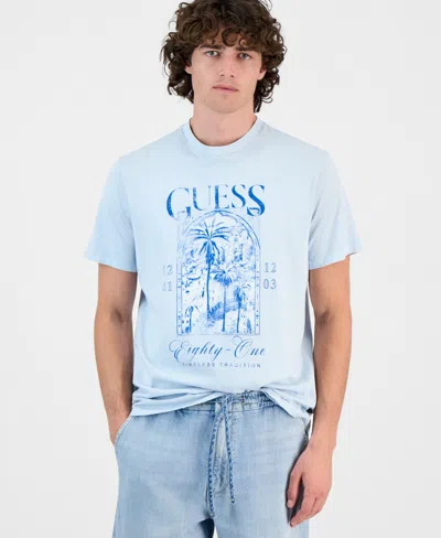 Guess Men's Coastal City Cotton Graphic Crewneck T-shirt In Blue