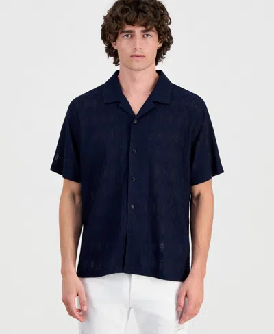 Guess Men's Coastal Crochet Resort Knit Shirt In Blue