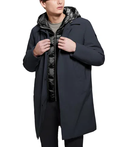 Guess Men's Colin Raincoat With Removable Nylon Hooded Inset In Navy Sea