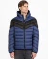 Guess Men's Color-block Puffer Jacket In Blue