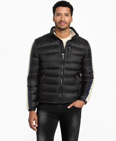 Guess Men's Color-block Puffer Regular-fit Jacket In Black