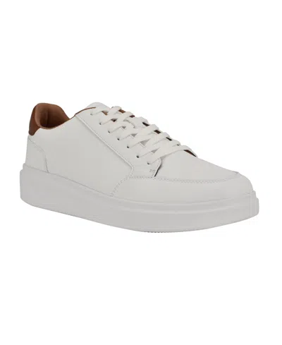 Guess Men's Creve Lace Up Low Top Fashion Sneakers In White,cognac