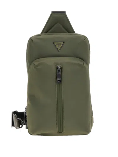 Guess Men's Crossover Zip Logo Sling Bag In Green,grey