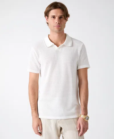 Guess Men's Daryl Crochet Knit Polo Shirt In White