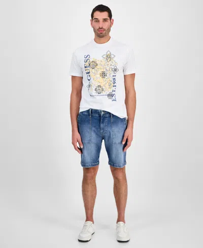 Guess Men's Denim Utility 9" Shorts In White