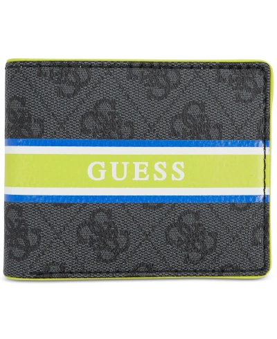 Guess Men's Dinate Signature Stripe Quatro-g Print Rfid Slimfold Wallet In Black,green