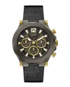 Guess Men's Multi-function Black And Gunmetal Genuine Leather And Silicone Watch 46mm In Black