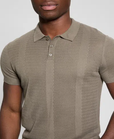 Guess Men's Elijah Short Sleeve Mesh Stripe Polo Shirt In Brown