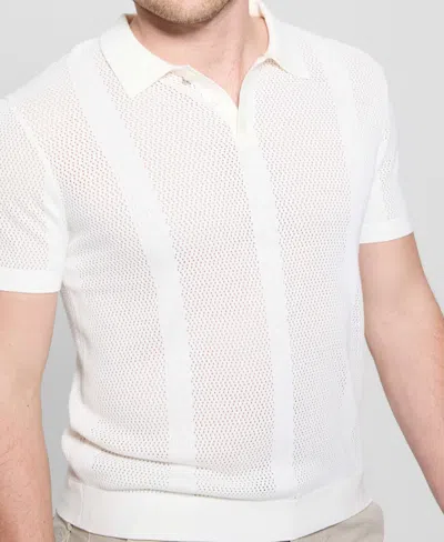 Guess Men's Elijah Short Sleeve Mesh Stripe Polo Shirt In White