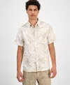 Guess Men's Embro Printed Short-sleeve Button Shirt In Quicksand Tropical Colorful