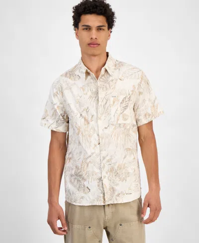 Guess Men's Embro Printed Short-sleeve Button Shirt In Quicksand Tropical Colorful