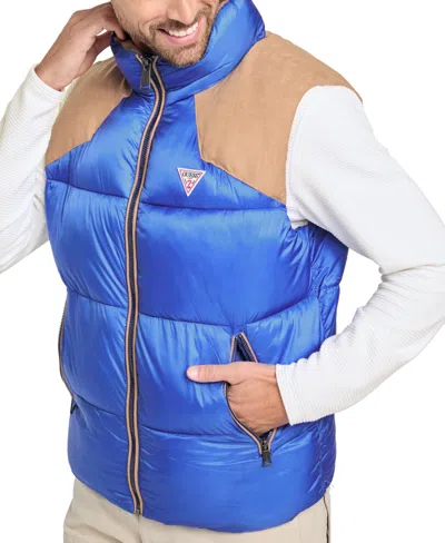 Guess Men's Fabric Block Puffer Vest In Gloaming Multi